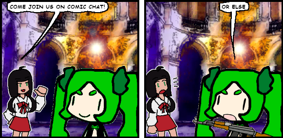 Kiki threatens to shoot Kurogami in case her demands aren't met. Kiki threatens to shoot Kurogami in case her demands aren't met.